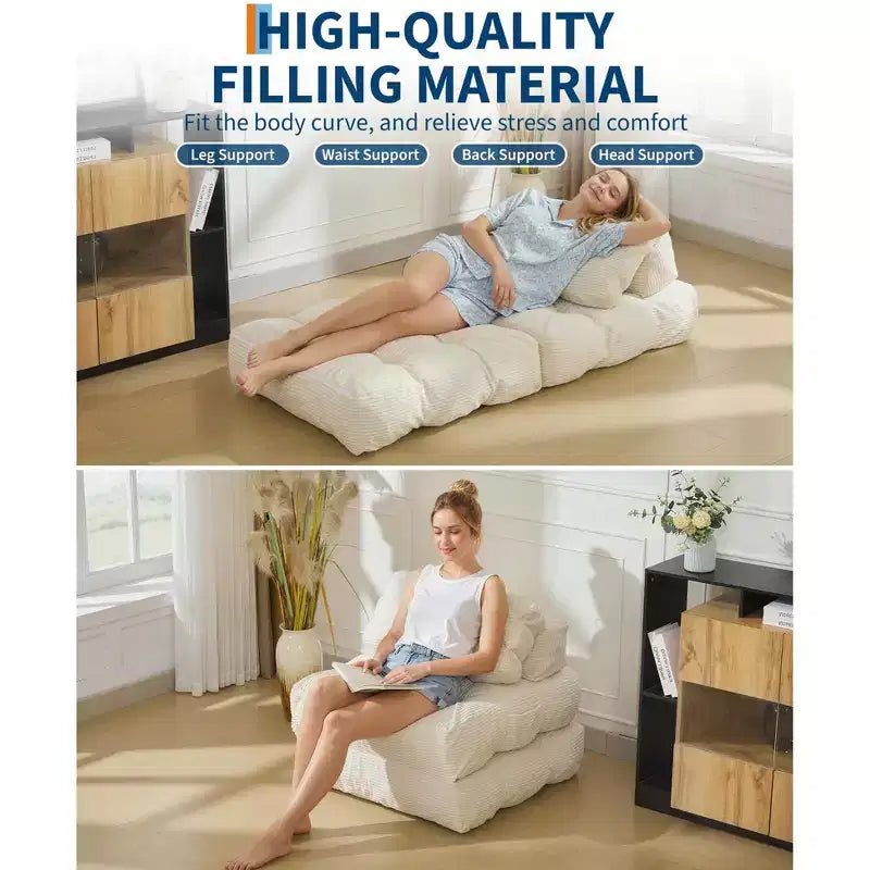 3-in-1 Folding Convertible Sofa Bed with Pillow Foldable Matress with Back Support, Comfy Portable Sleeper Chair Floor Sofa Lounge for Living Room