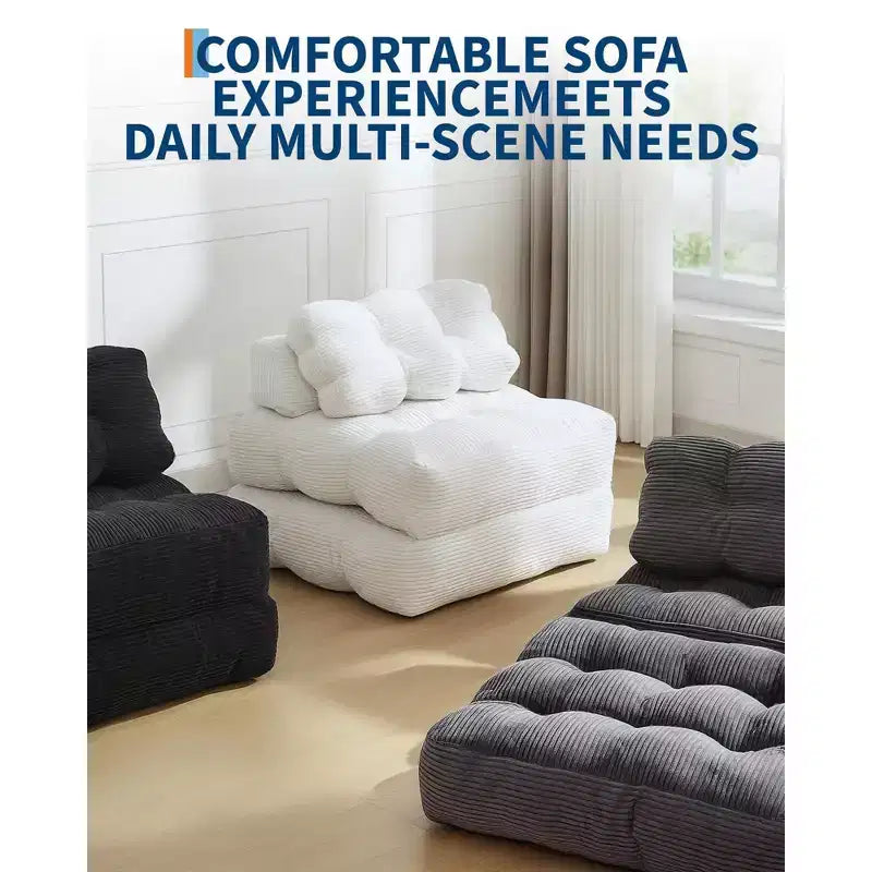 3-in-1 Folding Convertible Sofa Bed with Pillow Foldable Matress with Back Support, Comfy Portable Sleeper Chair Floor Sofa Lounge for Living Room