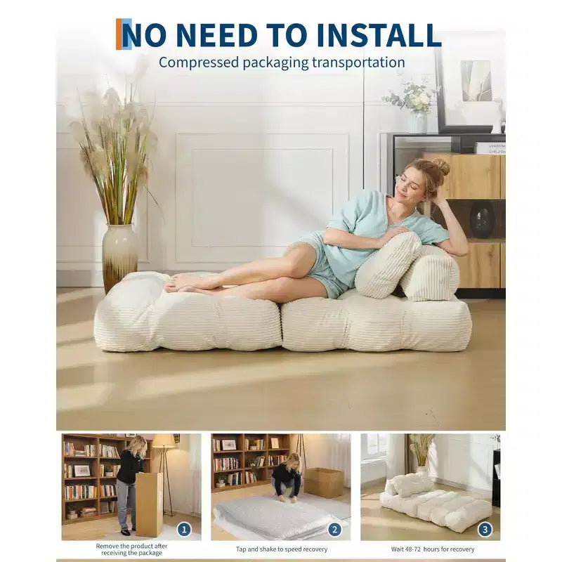3-in-1 Folding Convertible Sofa Bed with Pillow Foldable Matress with Back Support, Comfy Portable Sleeper Chair Floor Sofa Lounge for Living Room