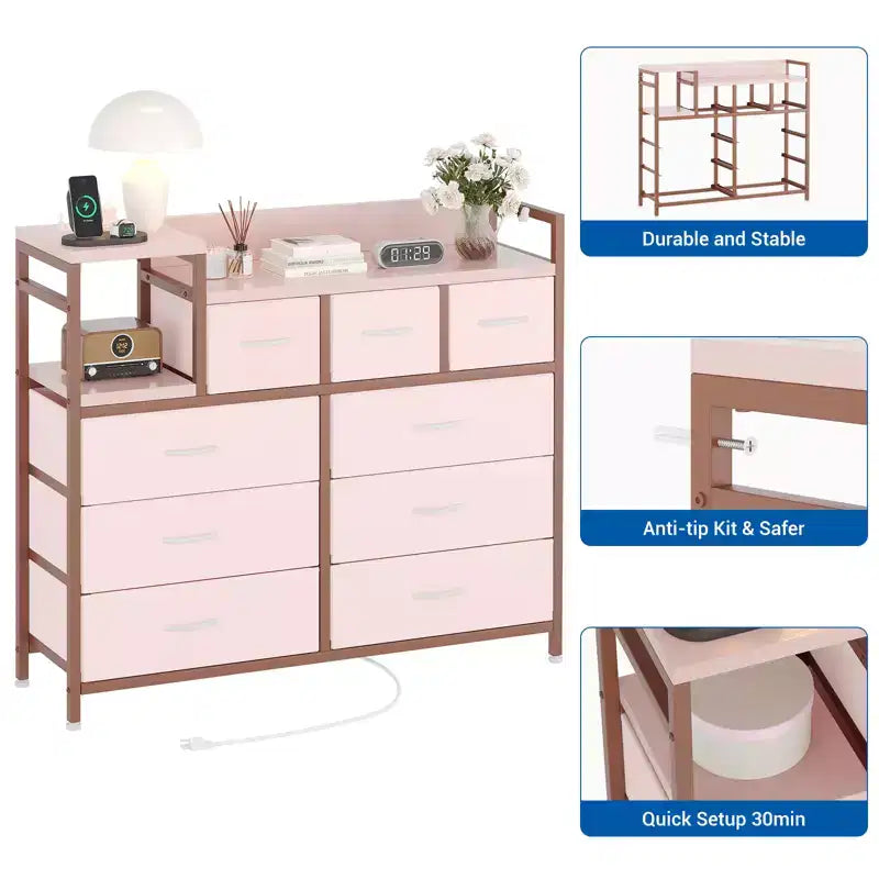 Bedroom storage cabinet, nine-drawer dresser, multi-storage storage cabinet, modern design, easy to assemble, suitable for living room, hallway