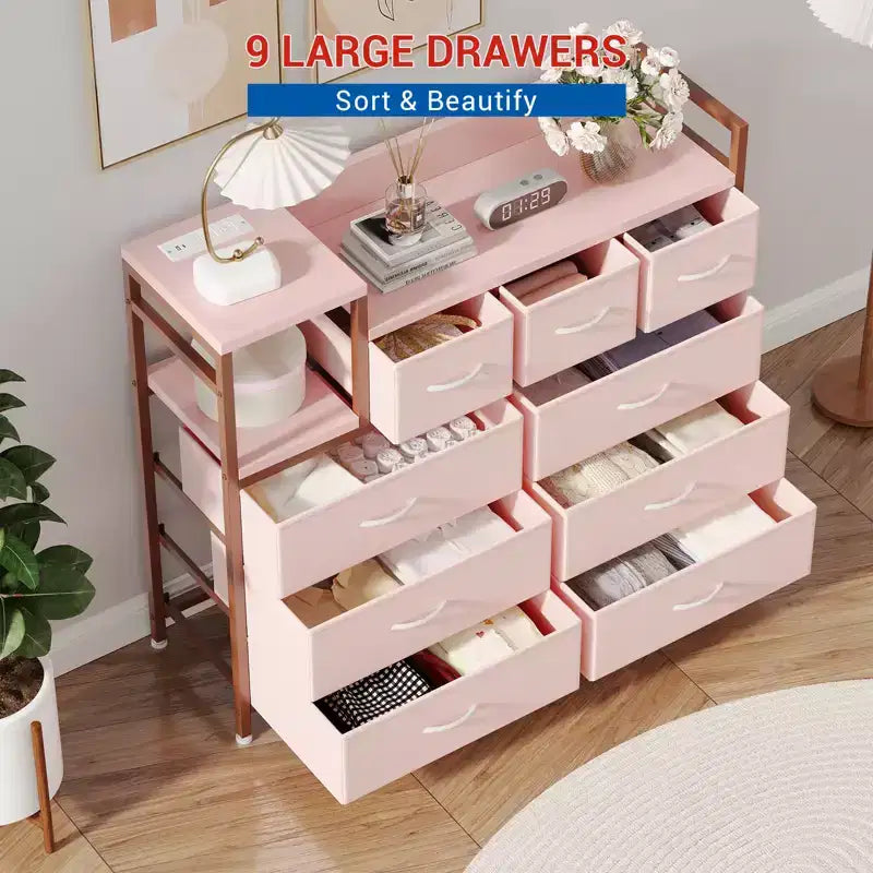 Bedroom storage cabinet, nine-drawer dresser, multi-storage storage cabinet, modern design, easy to assemble, suitable for living room, hallway