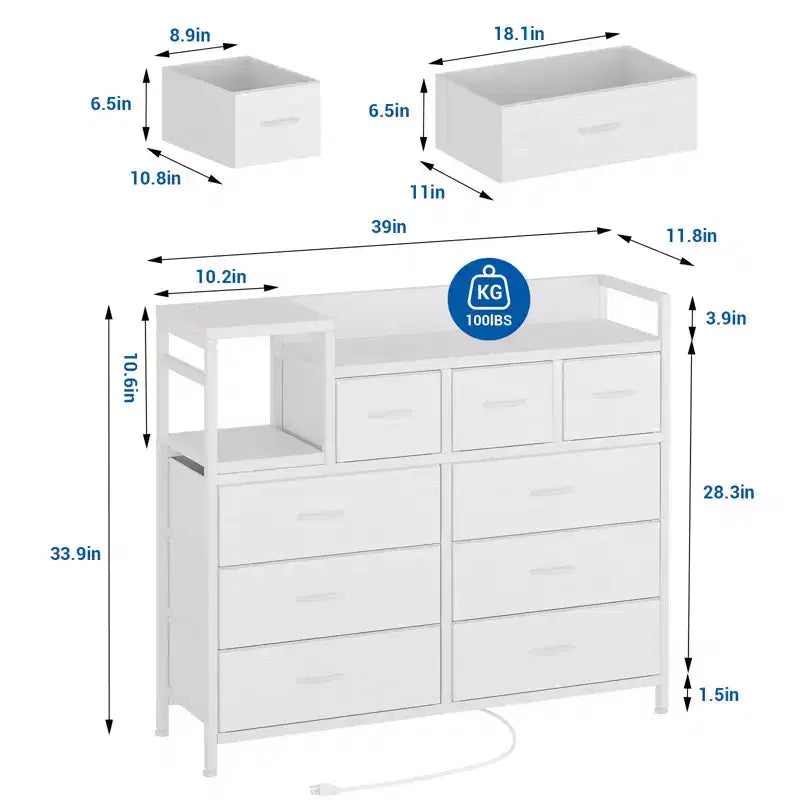 Bedroom storage cabinet, nine-drawer dresser, multi-storage storage cabinet, modern design, easy to assemble, suitable for living room, hallway