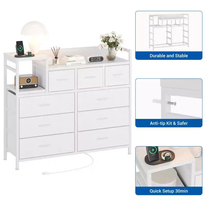 Bedroom storage cabinet, nine-drawer dresser, multi-storage storage cabinet, modern design, easy to assemble, suitable for living room, hallway
