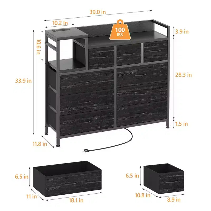 Bedroom storage cabinet, nine-drawer dresser, multi-storage storage cabinet, modern design, easy to assemble, suitable for living room, hallway