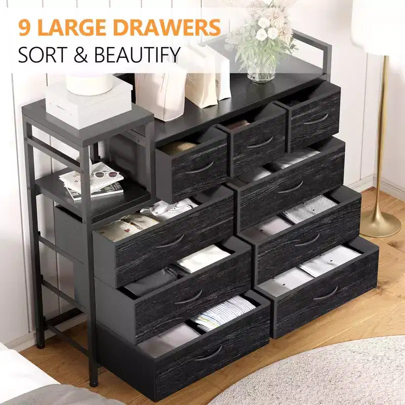 Bedroom storage cabinet, nine-drawer dresser, multi-storage storage cabinet, modern design, easy to assemble, suitable for living room, hallway