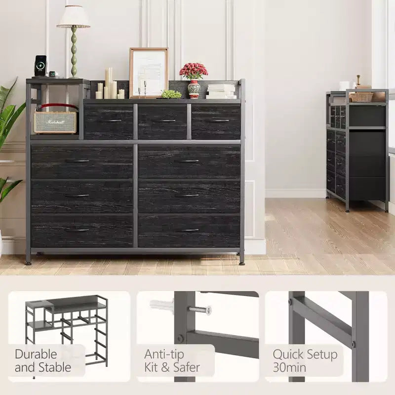 Bedroom storage cabinet, nine-drawer dresser, multi-storage storage cabinet, modern design, easy to assemble, suitable for living room, hallway