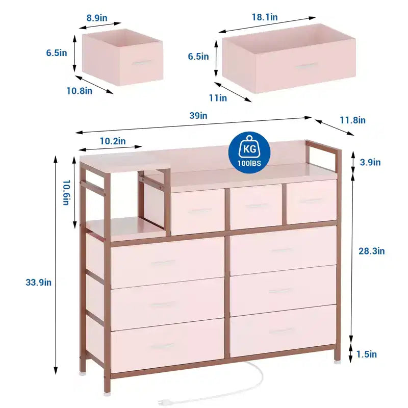 Bedroom storage cabinet, nine-drawer dresser, multi-storage storage cabinet, modern design, easy to assemble, suitable for living room, hallway