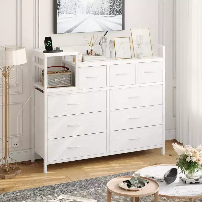 Bedroom storage cabinet, nine-drawer dresser, multi-storage storage cabinet, modern design, easy to assemble, suitable for living room, hallway