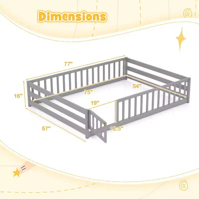 Full Size Floor Bed with Full Length Safety Guardrails and Door for Kids, Multiple Colors