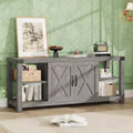 60 Farmhouse TV Stand for TVs up to 65, Gray Wood Entertainment Center with Adjustable Shelves, 2 Doors and Open Storage
