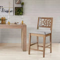 Counter Height Barstool, Light Gray Upholstered Oak Veneer with Rubberwood Legs, 300 lbs Capacity