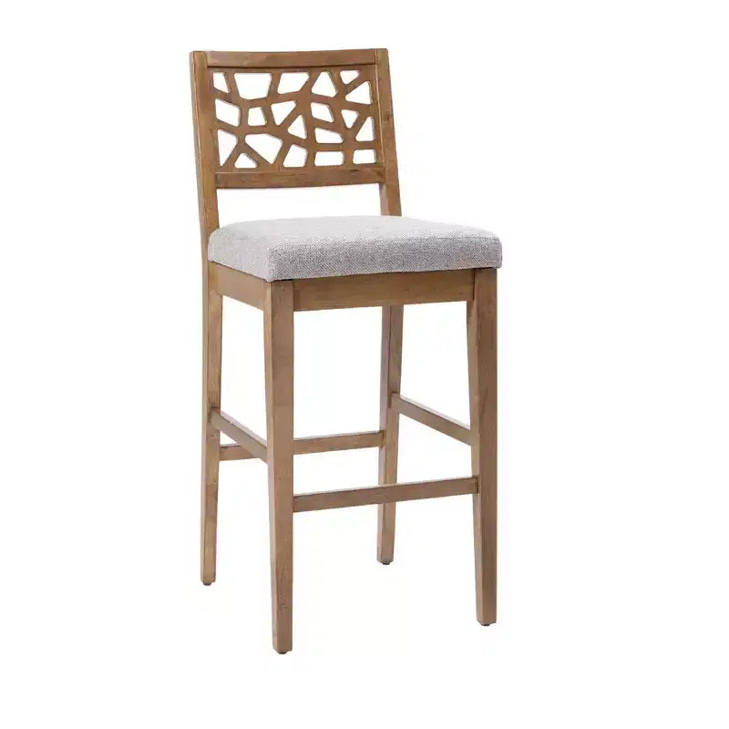 Counter Height Barstool, Light Gray Upholstered Oak Veneer with Rubberwood Legs, 300 lbs Capacity