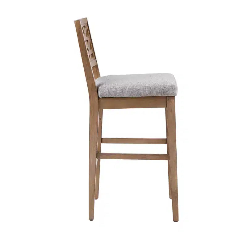 Counter Height Barstool, Light Gray Upholstered Oak Veneer with Rubberwood Legs, 300 lbs Capacity