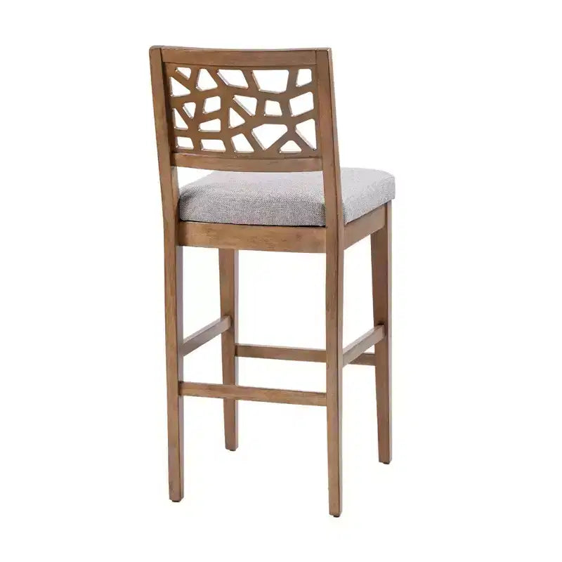 Counter Height Barstool, Light Gray Upholstered Oak Veneer with Rubberwood Legs, 300 lbs Capacity