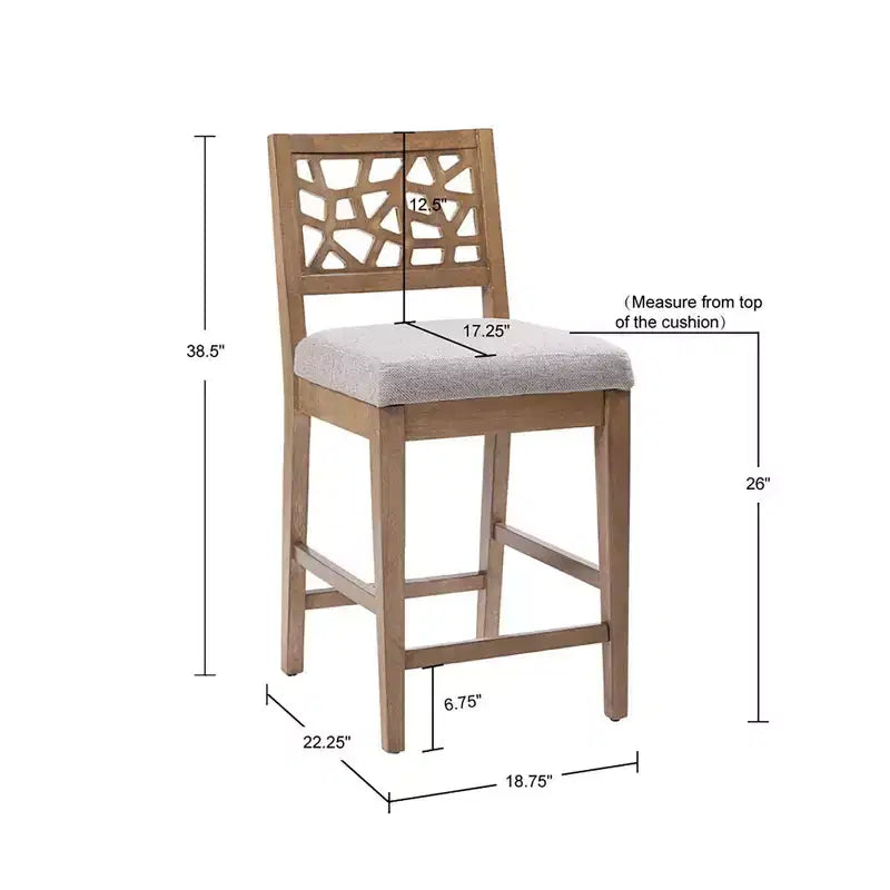 Counter Height Barstool, Light Gray Upholstered Oak Veneer with Rubberwood Legs, 300 lbs Capacity