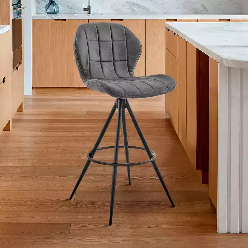 26 in. Counter Stool with Fabric Finish, Black Charcoal, Modern Mid-Back Design