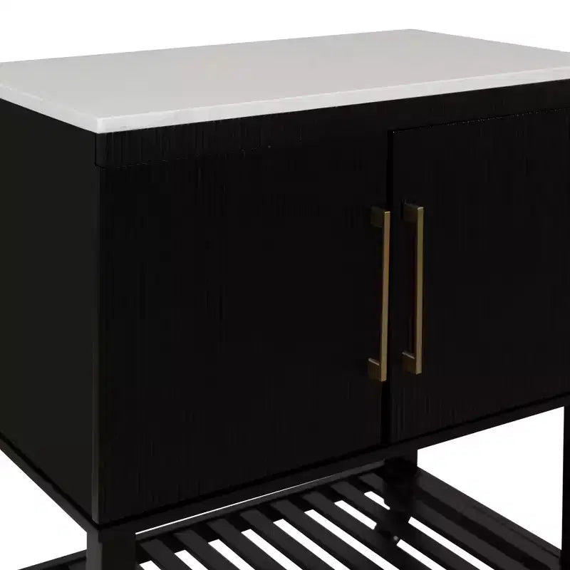 Kitchen Cart in Black with Granite Stone Top, Soft-Close Doors and Storage Shelves
