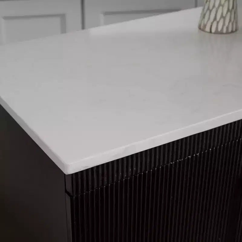 Kitchen Cart in Black with Granite Stone Top, Soft-Close Doors and Storage Shelves