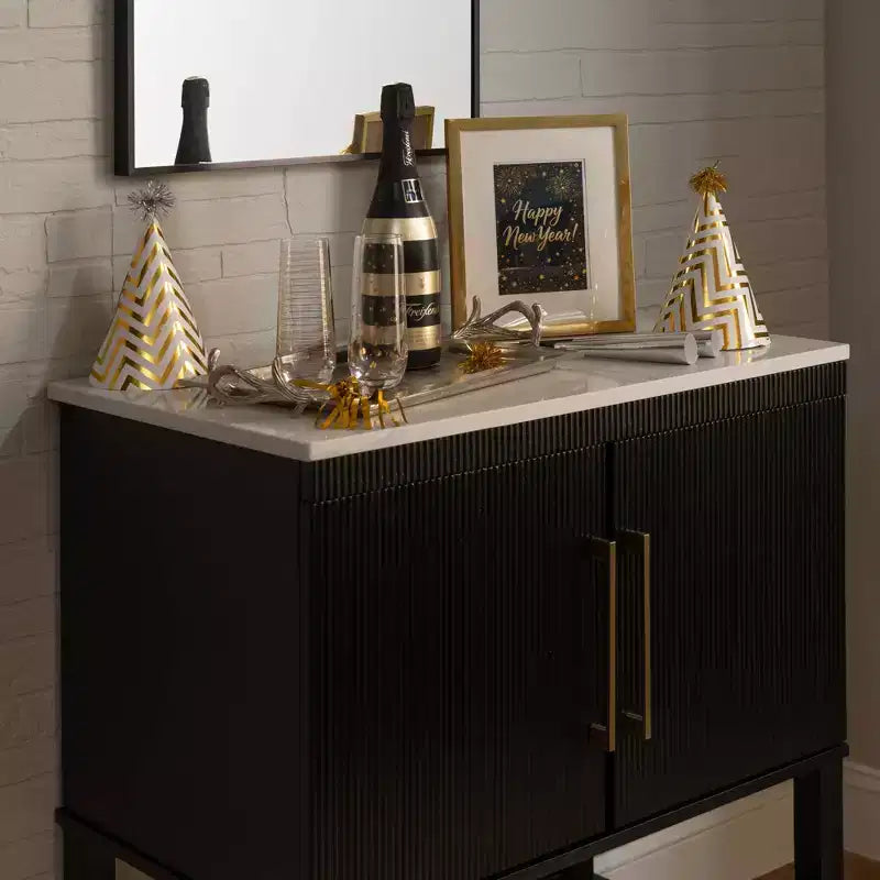 Kitchen Cart in Black with Granite Stone Top, Soft-Close Doors and Storage Shelves