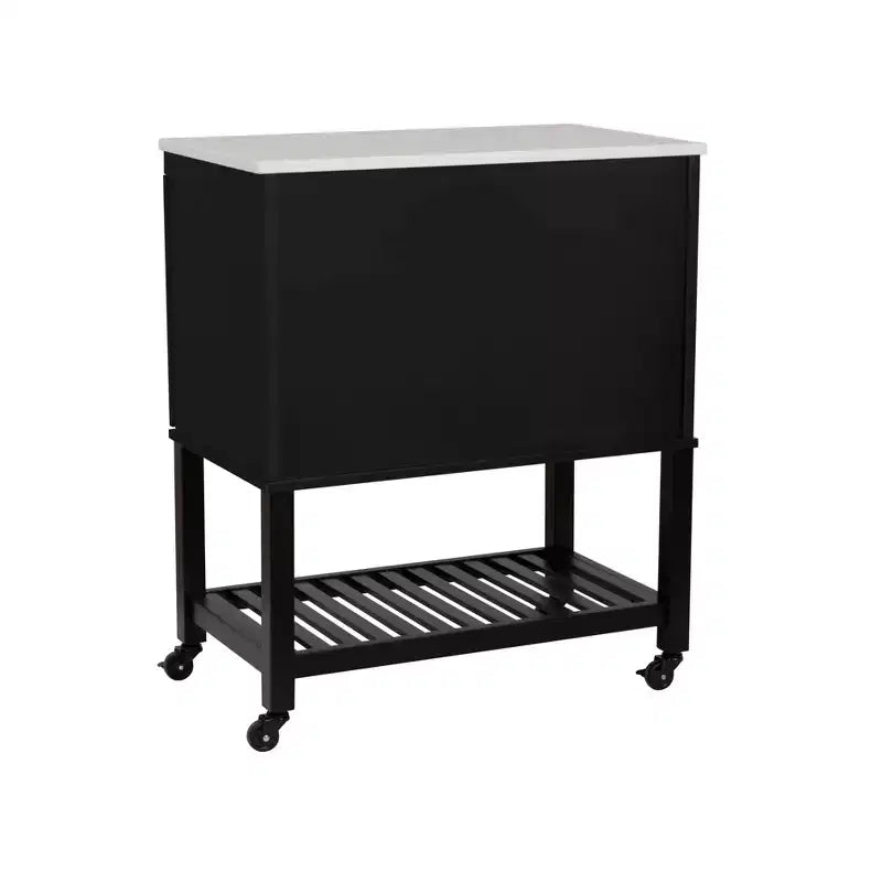 Kitchen Cart in Black with Granite Stone Top, Soft-Close Doors and Storage Shelves