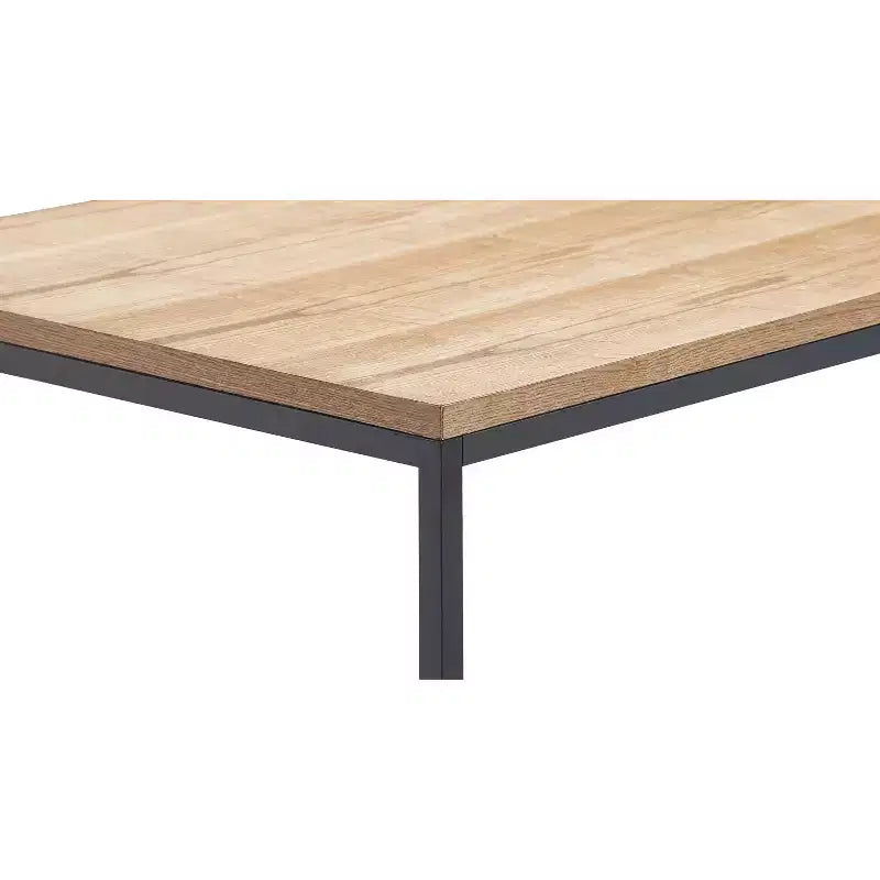 Natural Wood and Black Metal Dining Table, Industrial Style, Seats 6