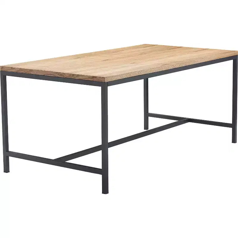 Natural Wood and Black Metal Dining Table, Industrial Style, Seats 6