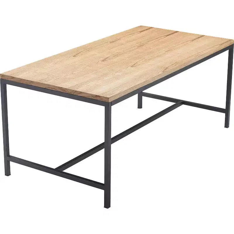 Natural Wood and Black Metal Dining Table, Industrial Style, Seats 6