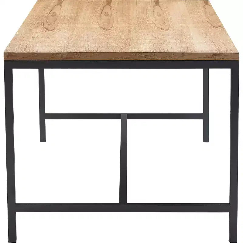 Natural Wood and Black Metal Dining Table, Industrial Style, Seats 6