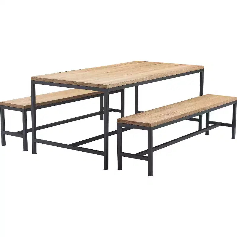 Natural Wood and Black Metal Dining Table, Industrial Style, Seats 6