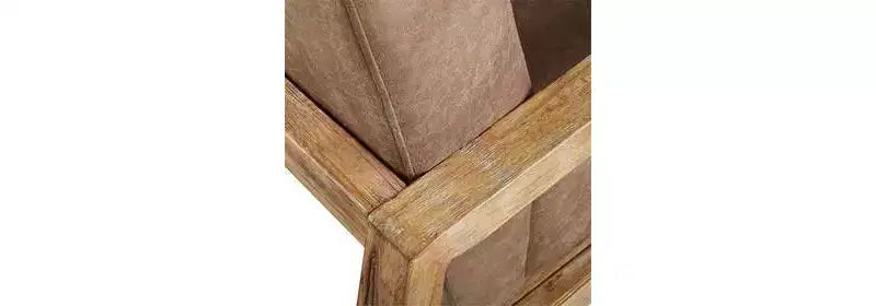 Accent Chair, Taupe and Natural, Solid Wood Arms with Reclaimed Finish and Polyurethane Leather