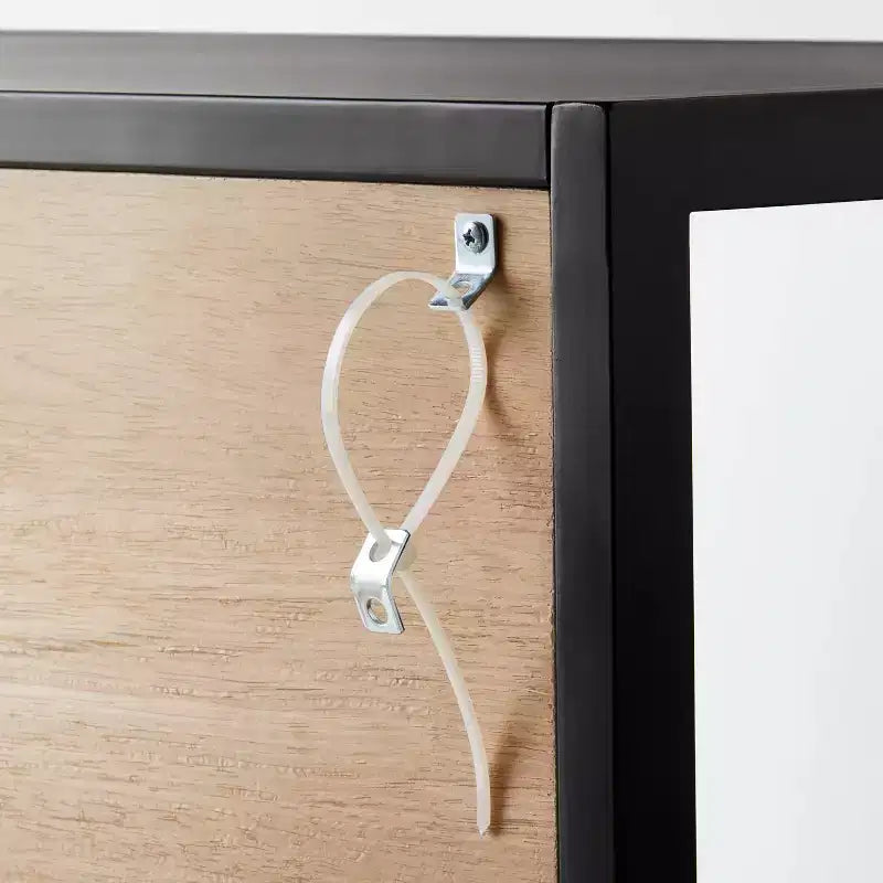 Glass TV Stand for TVs up to 59 in., Metal Frame with Wood Interior and Glass Doors
