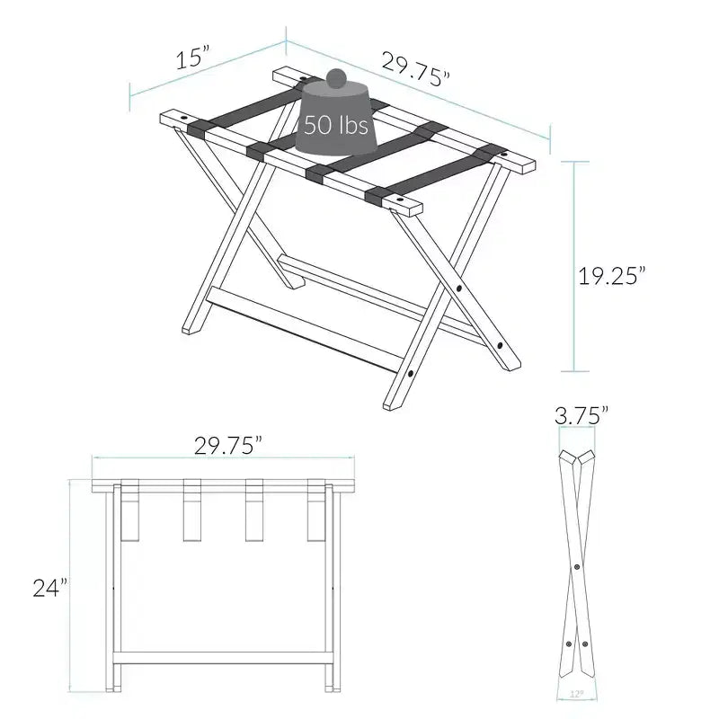 Folding Luggage Rack, Extra-Wide Hotel-Style with Solid Wood Construction