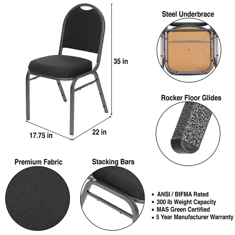 Set of 2 Premium Fabric Upholstered Stackable Chairs, Steel Frame, ANSI Certified