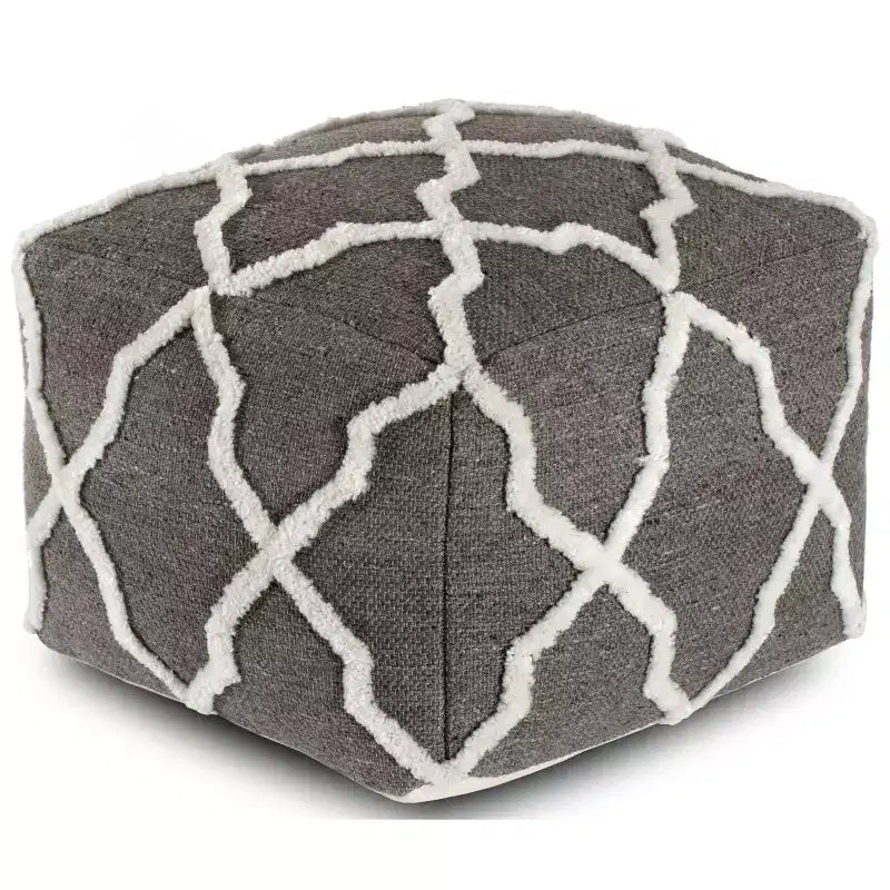 Moroccan Inspired Handmade Pouf, Jute and Cotton, Square