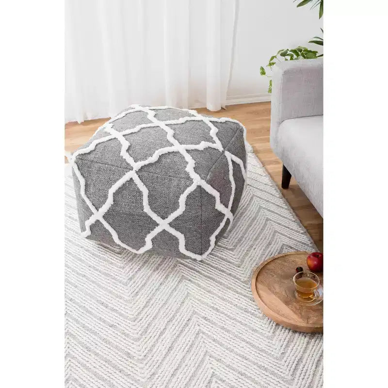Moroccan Inspired Handmade Pouf, Jute and Cotton, Square