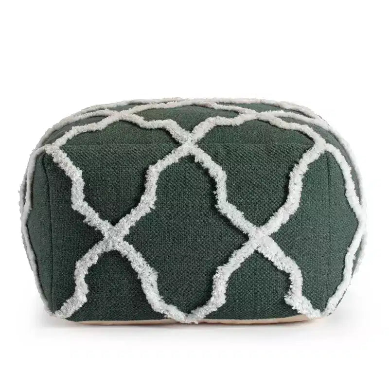 Moroccan Inspired Handmade Pouf, Jute and Cotton, Square