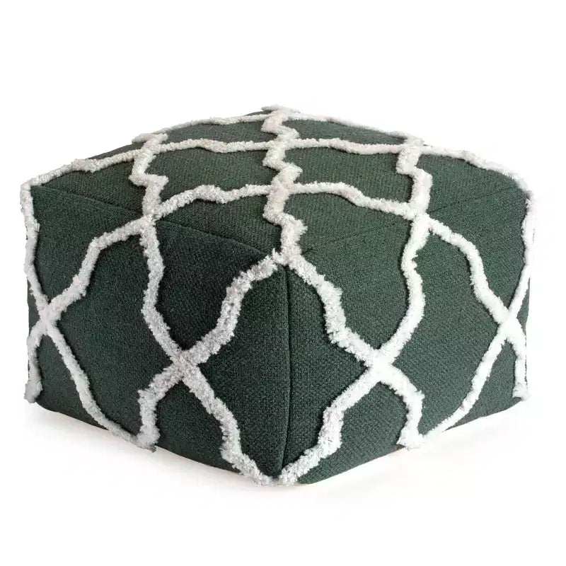 Moroccan Inspired Handmade Pouf, Jute and Cotton, Square