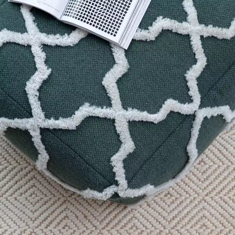 Moroccan Inspired Handmade Pouf, Jute and Cotton, Square