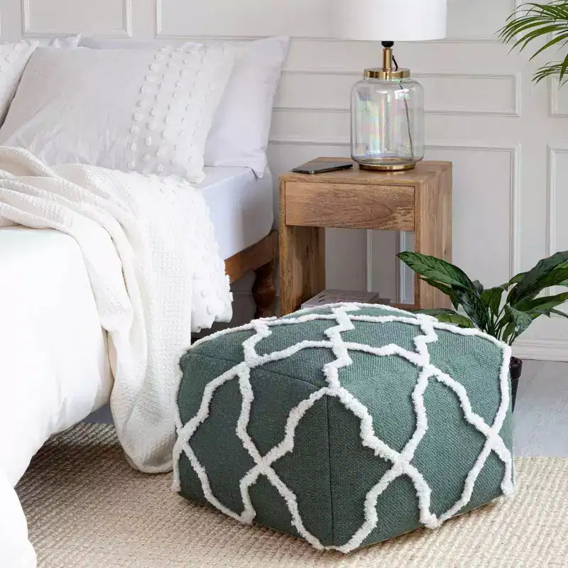 Moroccan Inspired Handmade Pouf, Jute and Cotton, Square
