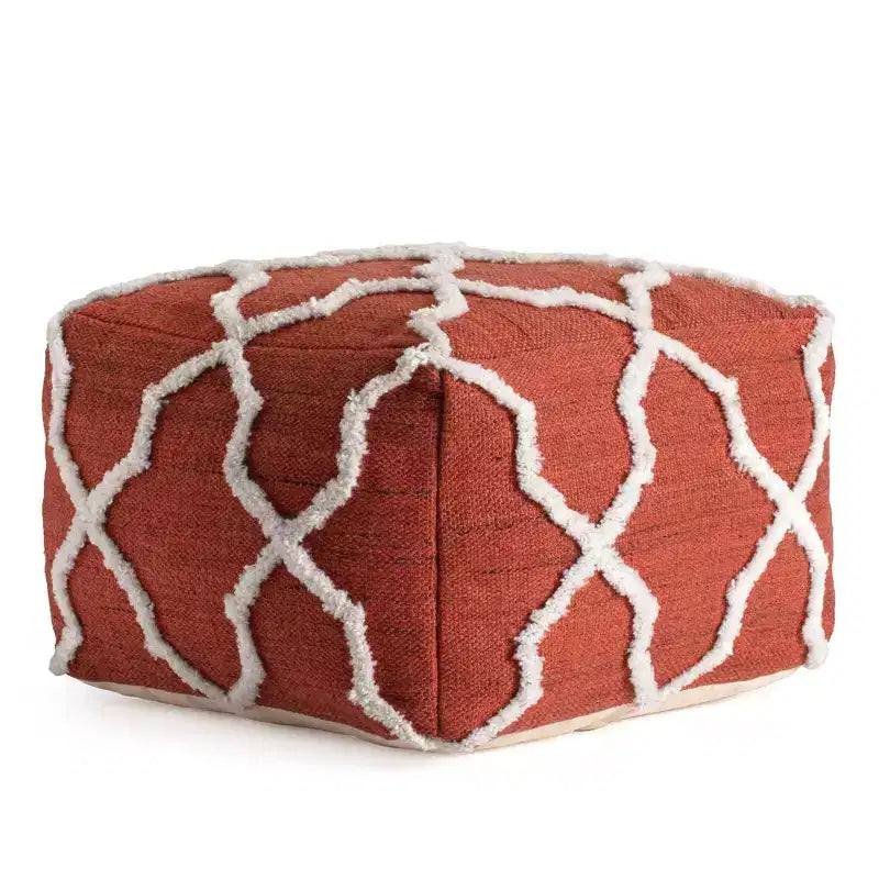 Moroccan Inspired Handmade Pouf, Jute and Cotton, Square