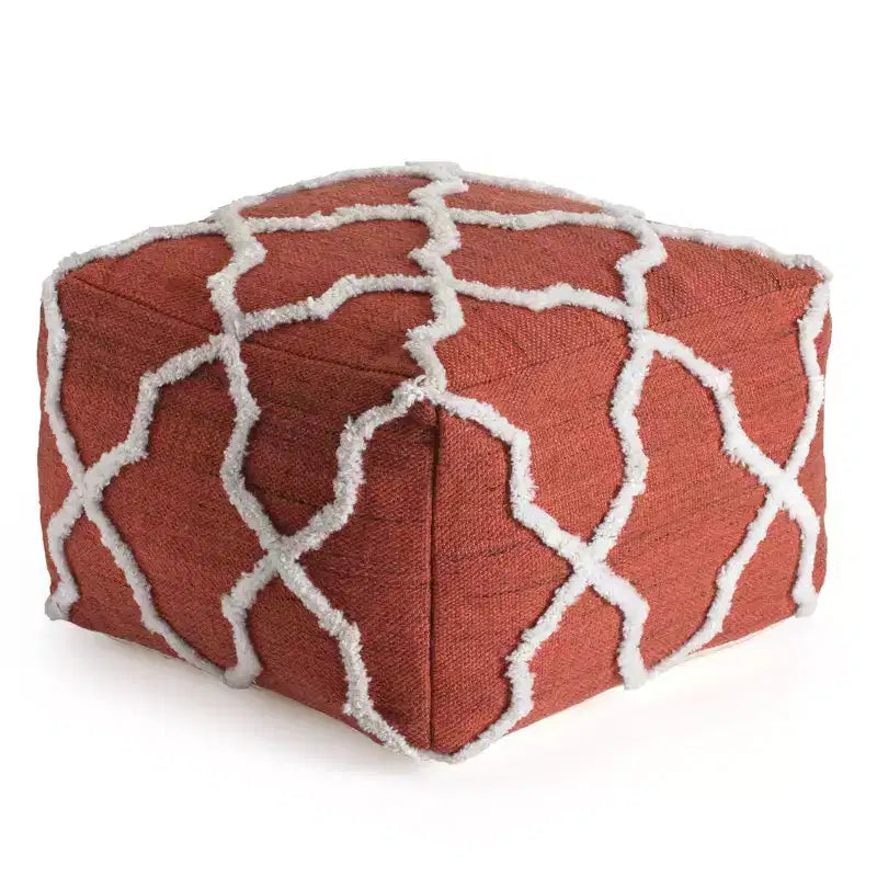Moroccan Inspired Handmade Pouf, Jute and Cotton, Square