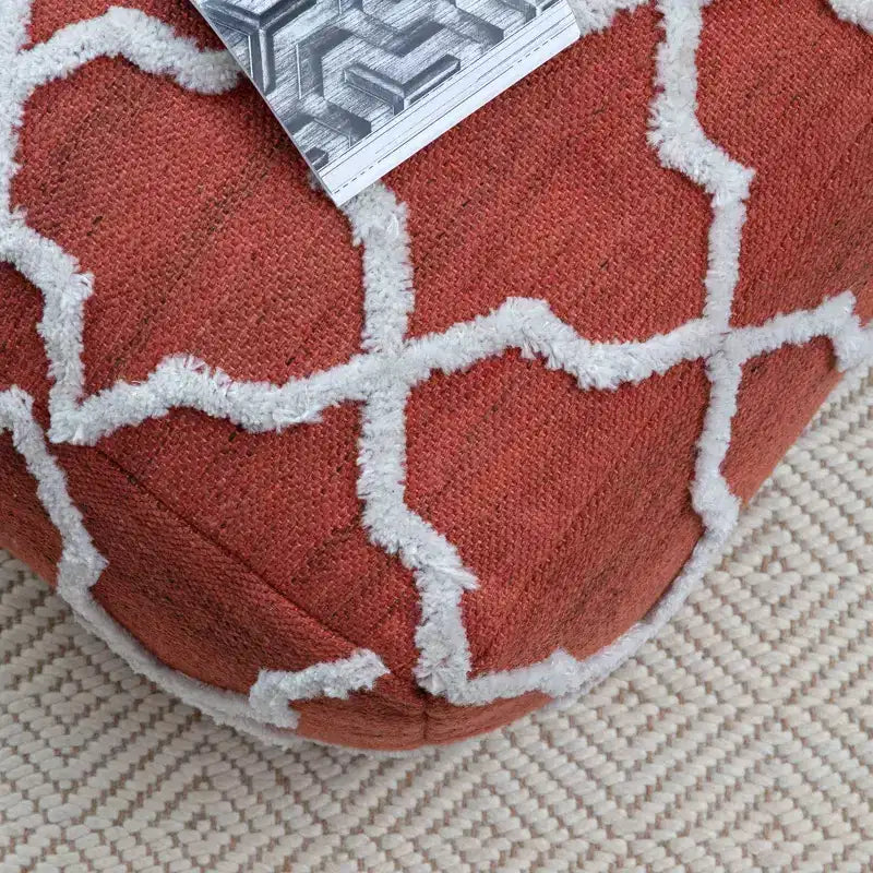 Moroccan Inspired Handmade Pouf, Jute and Cotton, Square