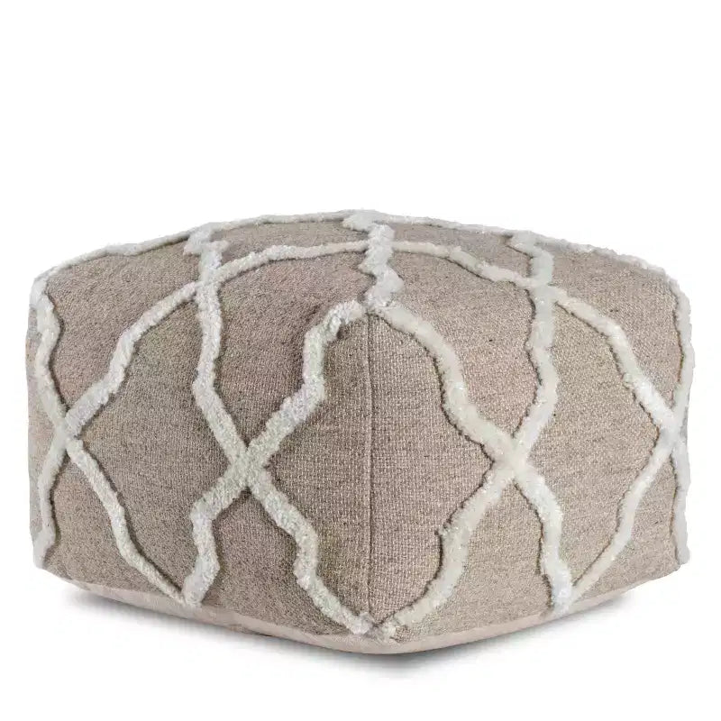 Moroccan Inspired Handmade Pouf, Jute and Cotton, Square