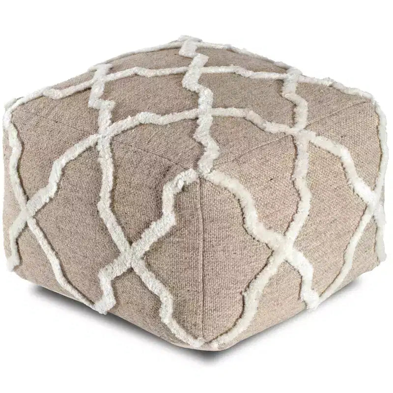Moroccan Inspired Handmade Pouf, Jute and Cotton, Square