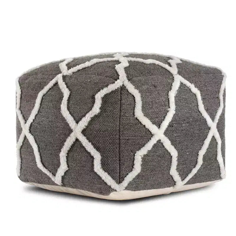 Moroccan Inspired Handmade Pouf, Jute and Cotton, Square
