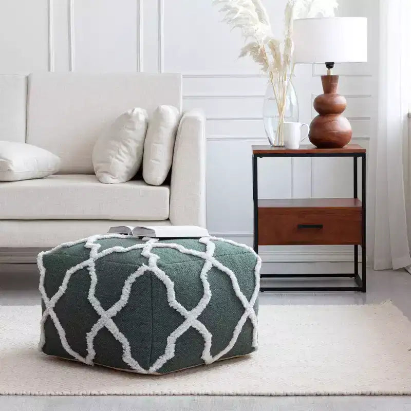 Moroccan Inspired Handmade Pouf, Jute and Cotton, Square