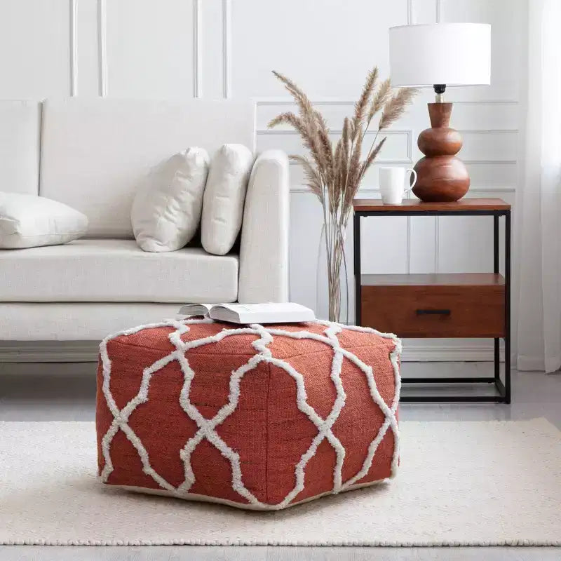 Moroccan Inspired Handmade Pouf, Jute and Cotton, Square