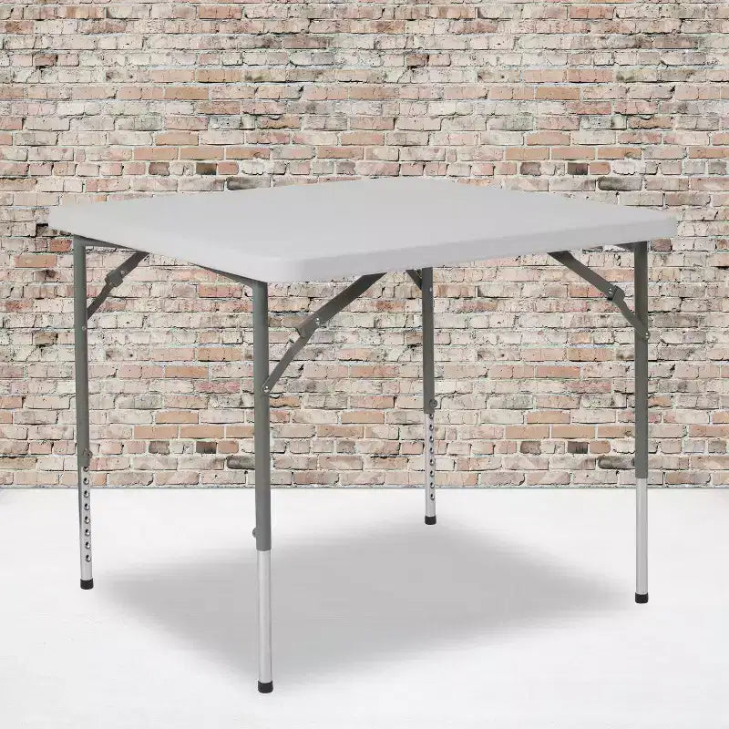 2.79 ft. Square Height Adjustable Granite White Plastic Folding Table, Seats 4