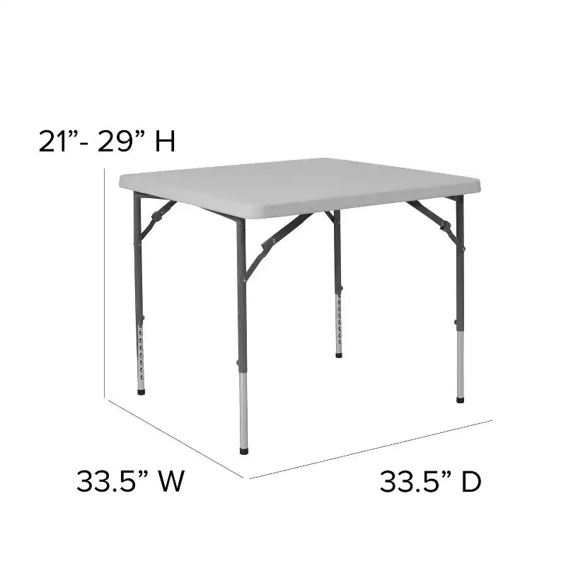 2.79 ft. Square Height Adjustable Granite White Plastic Folding Table, Seats 4