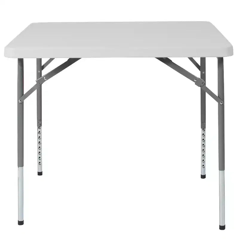 2.79 ft. Square Height Adjustable Granite White Plastic Folding Table, Seats 4